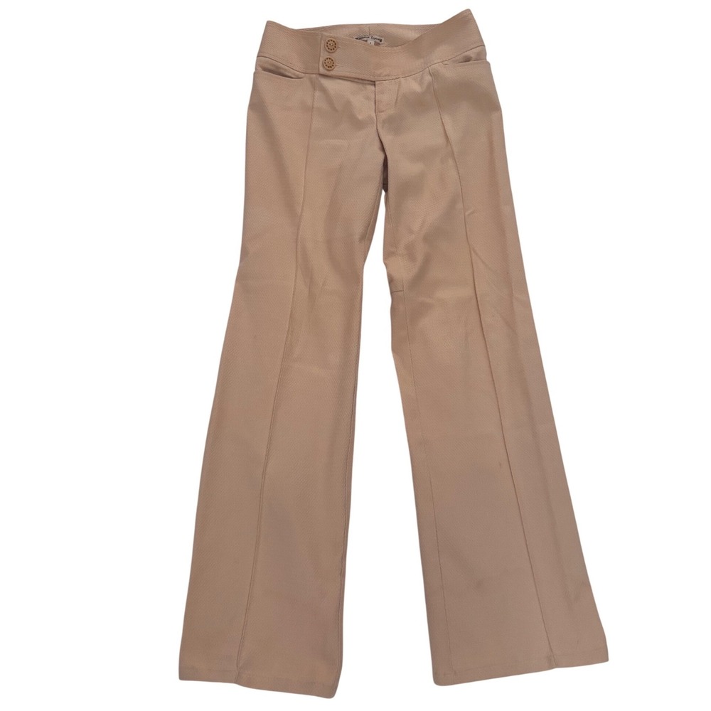 Nanette Lepore Trousers Women 4 Beige Excellent Vintage Y2K Wide Leg Pique Pants